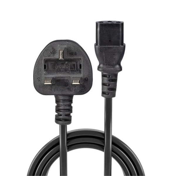 Lindy 2m UK 3 Pin Plug To IEC C13 Mains Power Cable, Black